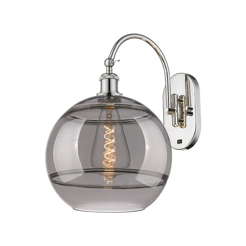Innovations Rochester 12in 1-Light Wall Sconce | Industrial Polished Nickel Steel and Light Smoke Glass | Bedroom & Hallway | Model 918-1W-PN-G556-12SM