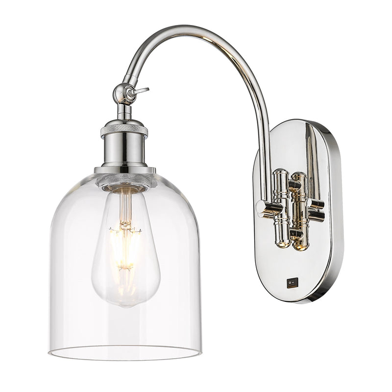 Innovations Bella 5.5in 1-Light Wall Sconce | Polished Nickel Steel and Cast Brass with Clear Glass Bell Shade | Bedroom & | Model 918-1W-PN-G558-6CL