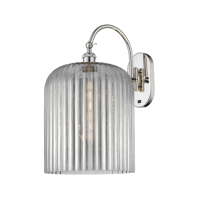 Innovations Bridal Veil 12in 1-Light Wall Sconce | Industrial Polished Nickel and Light Smoke Ribbed Glass | Bathroom & | Model 918-1W-PN-G559-12SM