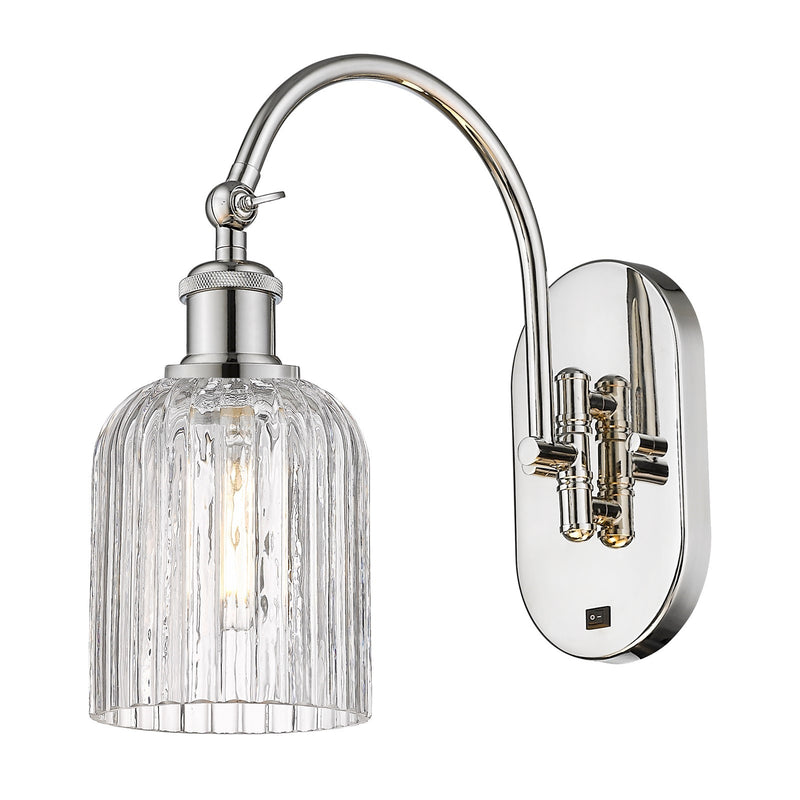 Innovations Bridal Veil 5in 1-Light Wall Sconce | Industrial Polished Nickel and Clear Ribbed Glass | Bathroom & Hallway Accent | Model 918-1W-PN-G559-5CL