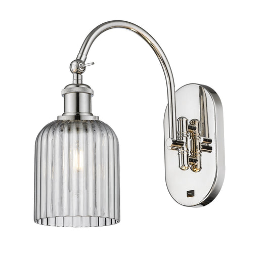 Innovations Bridal Veil 5in 1-Light Wall Sconce | Industrial Polished Nickel and Light Smoke Ribbed Glass | Bedroom & Hallway | Model 918-1W-PN-G559-5SM