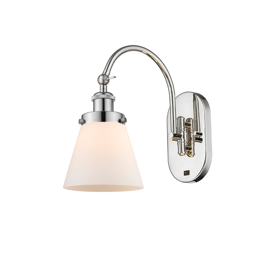 Innovations Cone 6.25in 1-Light Swing Arm Sconce | Industrial Farmhouse Polished Nickel and Matte White Frosted Glass | Bedroom | Model 918-1W-PN-G61-LED