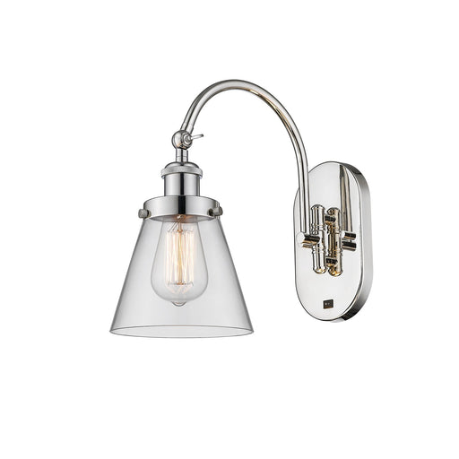 Innovations Cone 6.25in 1-Light Swing Arm Sconce | Industrial Farmhouse Polished Nickel and Clear Glass | Bedroom & Living Room | Model 918-1W-PN-G62