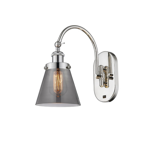 Innovations Cone 6.25in 1-Light Swing Arm Wall Sconce | Industrial Polished Nickel Steel and Light Smoke Glass | Bedroom & | Model 918-1W-PN-G63-LED