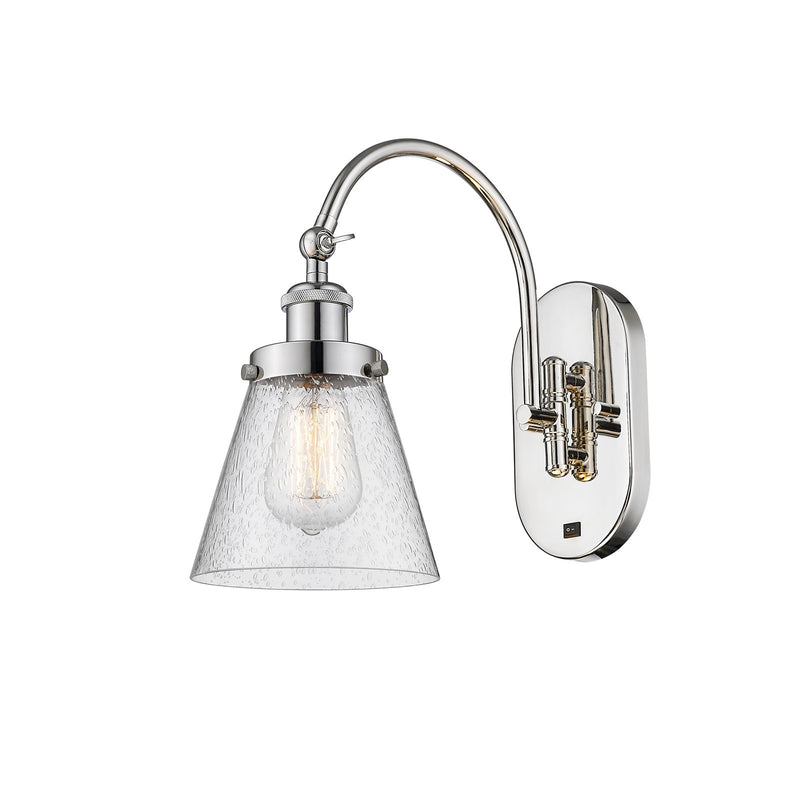 Innovations Cone 6.25in 1-Light Swing Arm Wall Sconce | Industrial Polished Nickel Steel and Seedy Glass | Bedroom & Living Room | Model 918-1W-PN-G64