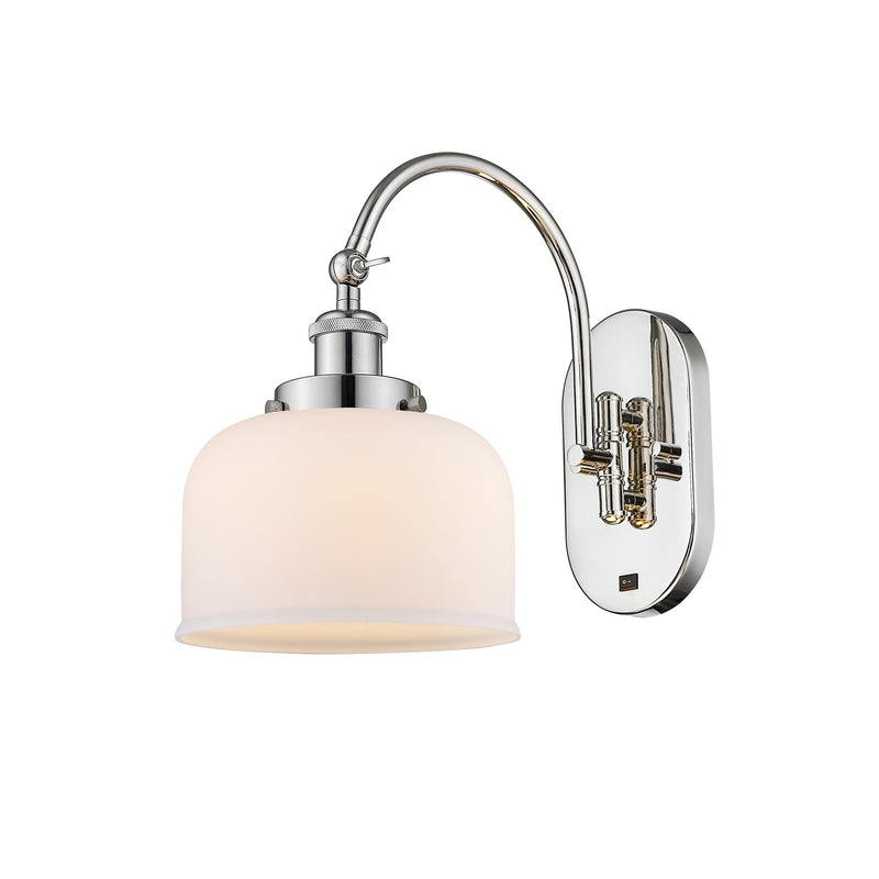 Innovations Bell 8in 1-Light Swing Arm Lamp | Industrial Polished Nickel Steel and Matte White Frosted Glass | Bedroom & Living Room | Model 918-1W-PN-G71