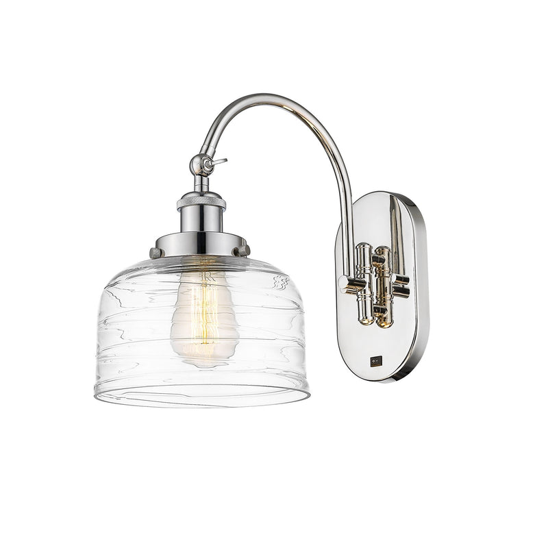 Innovations Bell 8in 1-Light Swing Arm Lamp | Industrial Polished Nickel Steel and Clear Deco Swirl Glass | Bedroom & Living Room | Model 918-1W-PN-G713