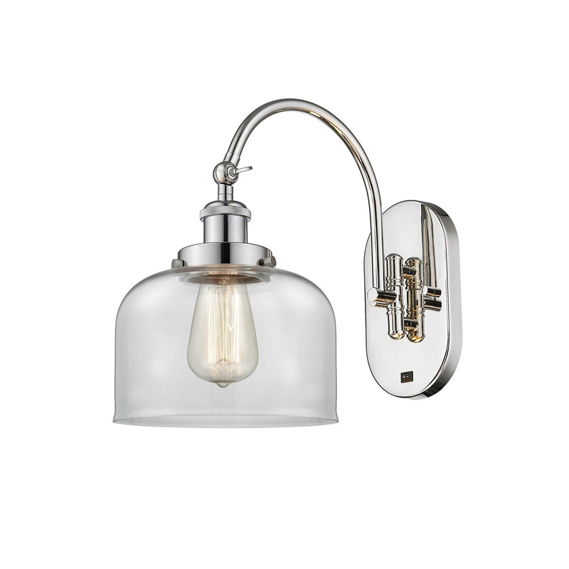 Innovations Bell 8in 1-Light Swing Arm Lamp | Industrial Polished Nickel Steel and Clear Glass | Bedroom & Living Room Reading | Model 918-1W-PN-G72-LED