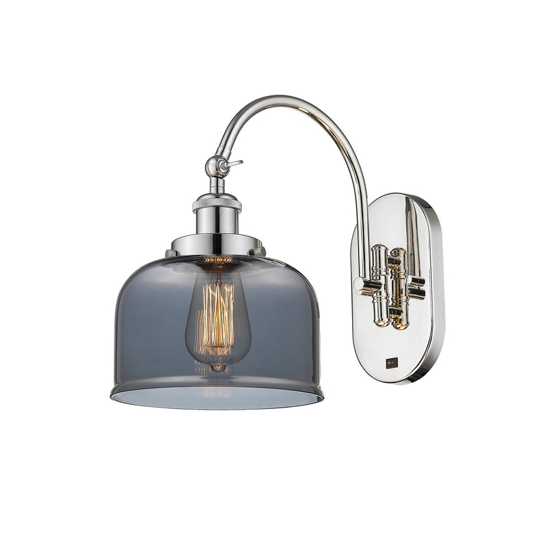 Innovations Bell 8in 1-Light Swing Arm Lamp | Industrial Polished Nickel Steel and Light Smoke Glass | Bedroom & Living Room Reading | Model 918-1W-PN-G73