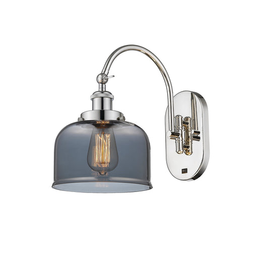 Innovations Bell 8in 1-Light Swing Arm Lamp | Industrial Polished Nickel Steel and Light Smoke Glass | Bedroom & Living Room | Model 918-1W-PN-G73-LED