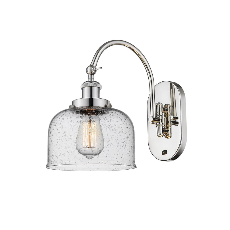 Innovations Bell 8in 1-Light Swing Arm Lamp | Industrial Polished Nickel Steel and Seedy Glass | Bedroom & Living Room Reading Lamp | Model 918-1W-PN-G74