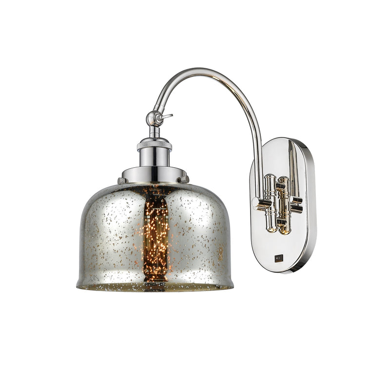 Innovations Bell 8in 1-Light Swing Arm Lamp | Traditional Farmhouse Polished Nickel Steel and Silver Plated Mercury Glass | Model 918-1W-PN-G78-LED