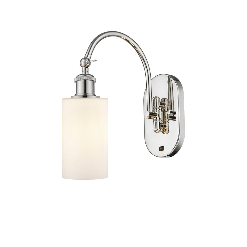 Innovations Clymer 4in 1-Light Wall Sconce | Industrial Modern Polished Nickel Steel and Matte White Glass | Hallway & Bathroom | Model 918-1W-PN-G801