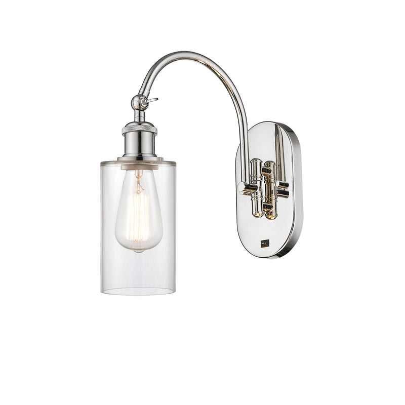 Innovations Clymer 4in 1-Light Wall Sconce | Industrial Modern Polished Nickel Steel and Clear Glass | Hallway & Bathroom Accent | Model 918-1W-PN-G802