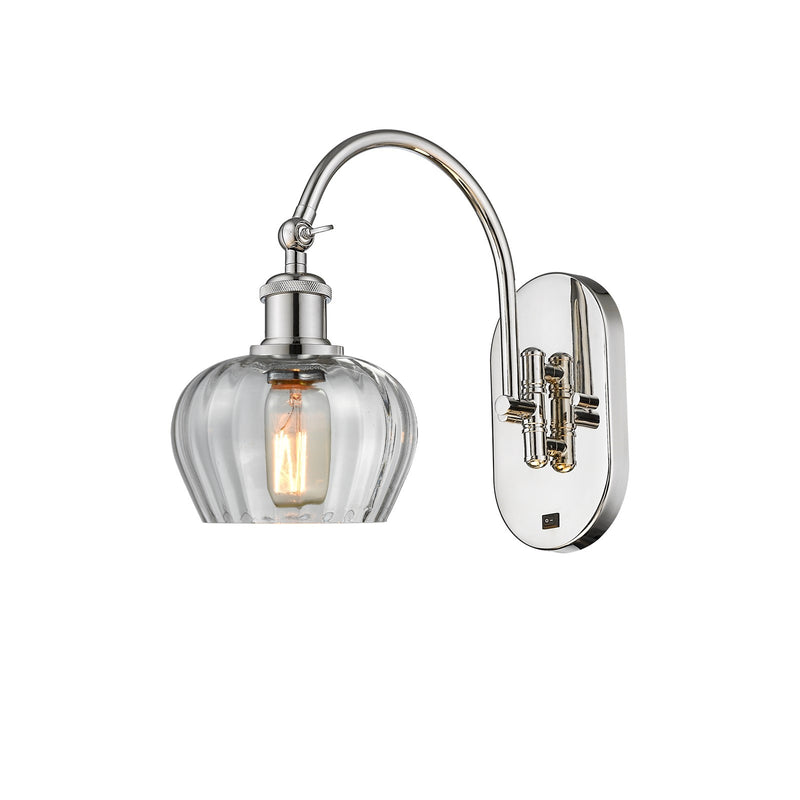 Innovations Fenton 1-Light Wall Sconce | Industrial Polished Nickel and Clear Ribbed Glass | Bedroom & Hallway Accent Light | Model 918-1W-PN-G92