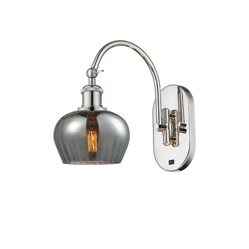 Innovations Fenton 1-Light Wall Sconce | Industrial Polished Nickel and Light Smoke Ribbed Glass | Bedroom & Hallway Accent Light | Model 918-1W-PN-G93