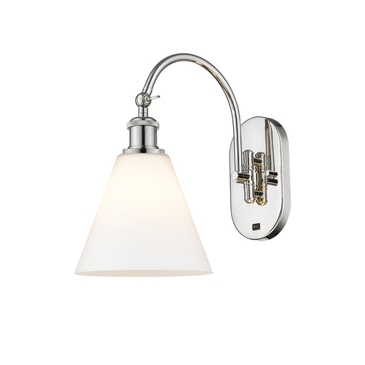 Innovations Berkshire Glass 8in 1-Light Wall Sconce | Industrial Polished Nickel and Matte White Glass | Bathroom & Hallway | Model 918-1W-PN-GBC-81