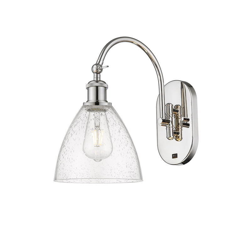 Innovations Bristol 7.5in 1-Light Wall Sconce | Industrial Polished Nickel and Seedy Glass | Bedroom & Hallway Accent | Model 918-1W-PN-GBD-754