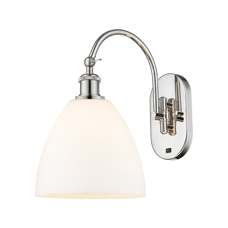Innovations Bristol 9in 1-Light Wall Sconce | Industrial Polished Nickel and Matte White Glass | Bedroom & Hallway Accent | Model 918-1W-PN-GBD-91