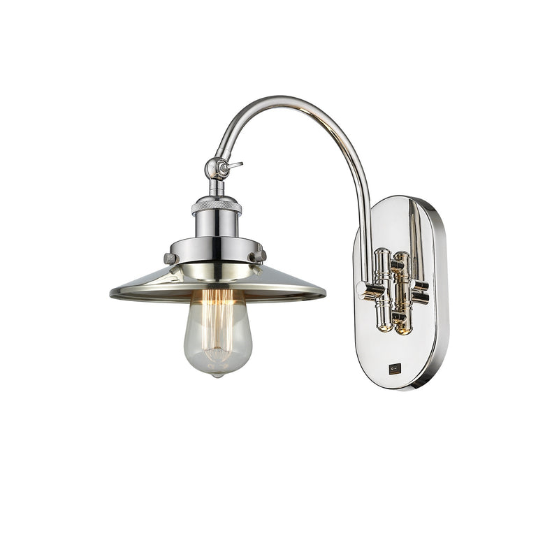 Innovations Railroad 8in 1-Light LED Swing Arm Wall Sconce | Traditional Farmhouse Polished Nickel Steel and Cast Brass with | Model 918-1W-PN-M1-LED