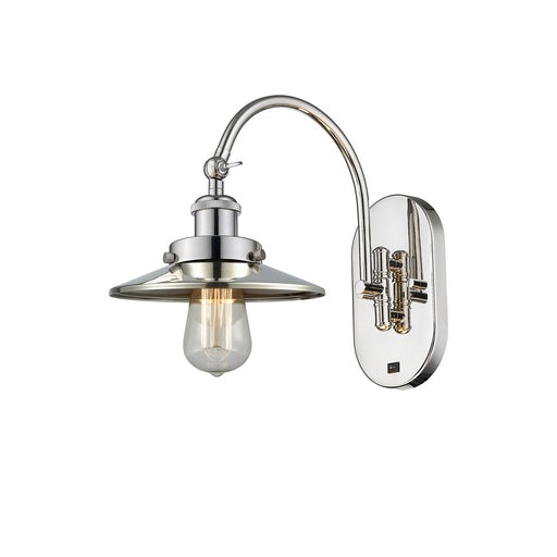 Innovations Railroad 8in 1-Light LED Swing Arm Wall Sconce | Traditional Farmhouse Polished Nickel Steel and Cast Brass with | Model 918-1W-PN-M1-LED