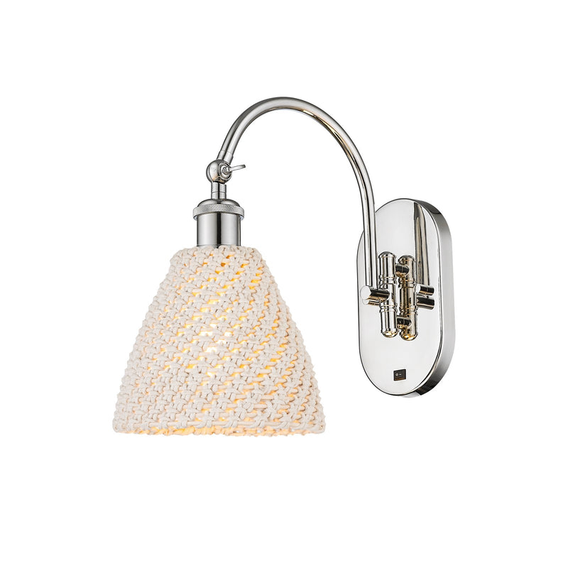 Innovations Bristol Natural 7.5in 1-Light Wall Sconce | Modern Polished Nickel Steel and Natural Fiber Dome Shade | Bedroom & | Model 918-1W-PN-NBD-75-NAT