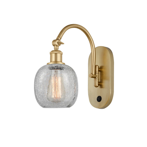 Innovations Belfast 6in 1-Light Wall Sconce | Industrial Satin Gold Steel and Clear Crackle Glass | Bedroom & Hallway Accent Light | Model 918-1W-SG-G105