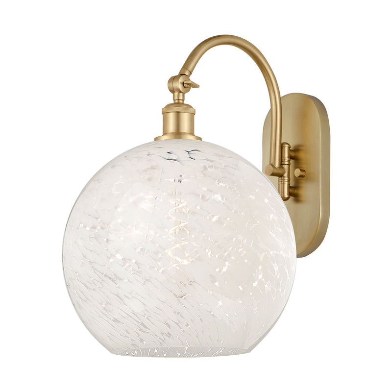 Innovations Ballston 12in 1-Light Wall Sconce | Industrial Satin Gold Steel and Cast Brass with White Mouchette Glass Shade | Model 918-1W-SG-G1216-12WM