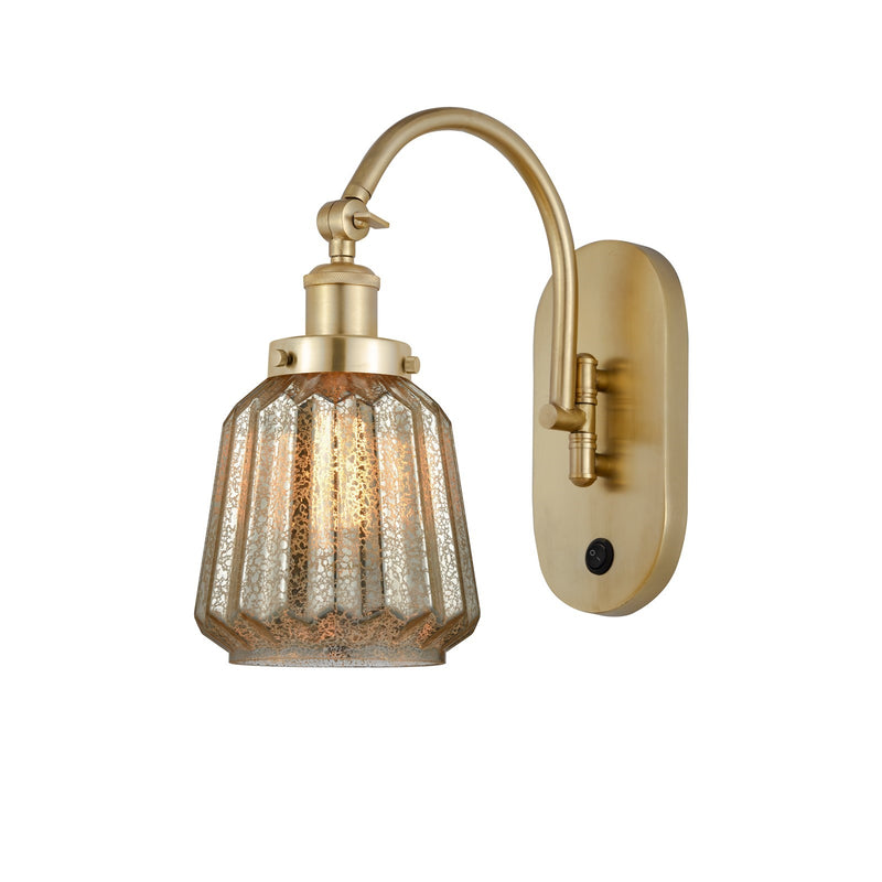 Innovations Chatham 7in 1-Light Swing Arm Sconce | Art Deco Satin Gold Steel and Mercury Ribbed Glass | Bedroom & Living Room | Model 918-1W-SG-G146
