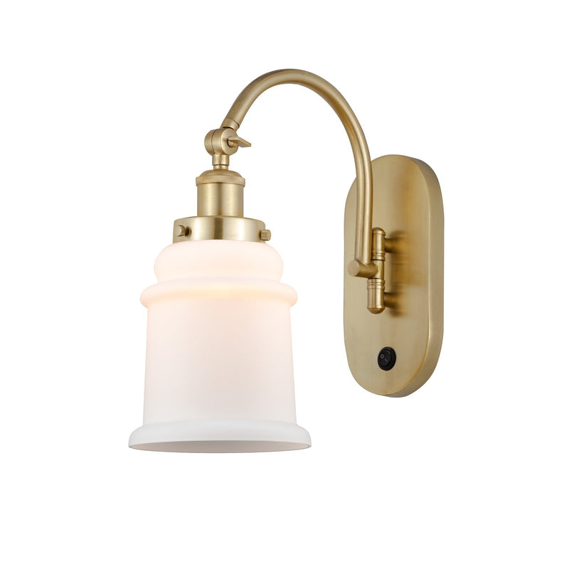 Innovations Canton 6.5in 1-Light Swing Arm Lamp | Industrial Satin Gold Steel and Cast Brass with Matte White Frosted Glass Shade | Model 918-1W-SG-G181