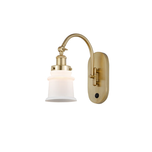 Innovations Canton 7in 1-Light Swing Arm Wall Sconce | Industrial Satin Gold Steel and Matte White Frosted Glass | Bedroom & | Model 918-1W-SG-G181S-LED