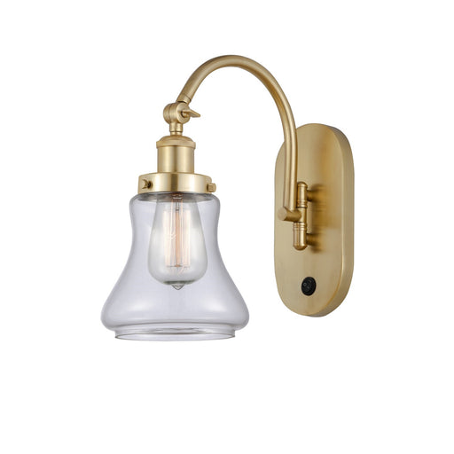 Innovations Bellmont 7in 1-Light Swing Arm Sconce | Industrial Satin Gold Steel and Clear Glass | Bedroom & Living Room Reading | Model 918-1W-SG-G192