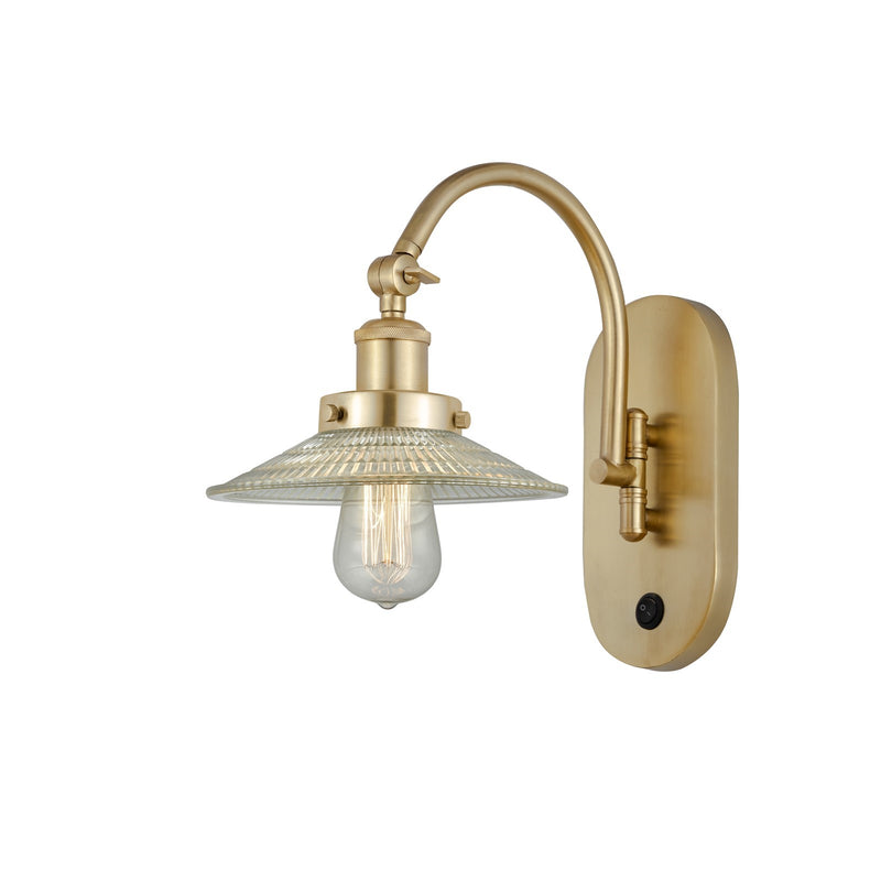 Innovations Halophane 8.5in 1-Light Swing Arm Lamp | Industrial Satin Gold Steel and Clear Glass | Bedroom Reading & Living Room | Model 918-1W-SG-G2
