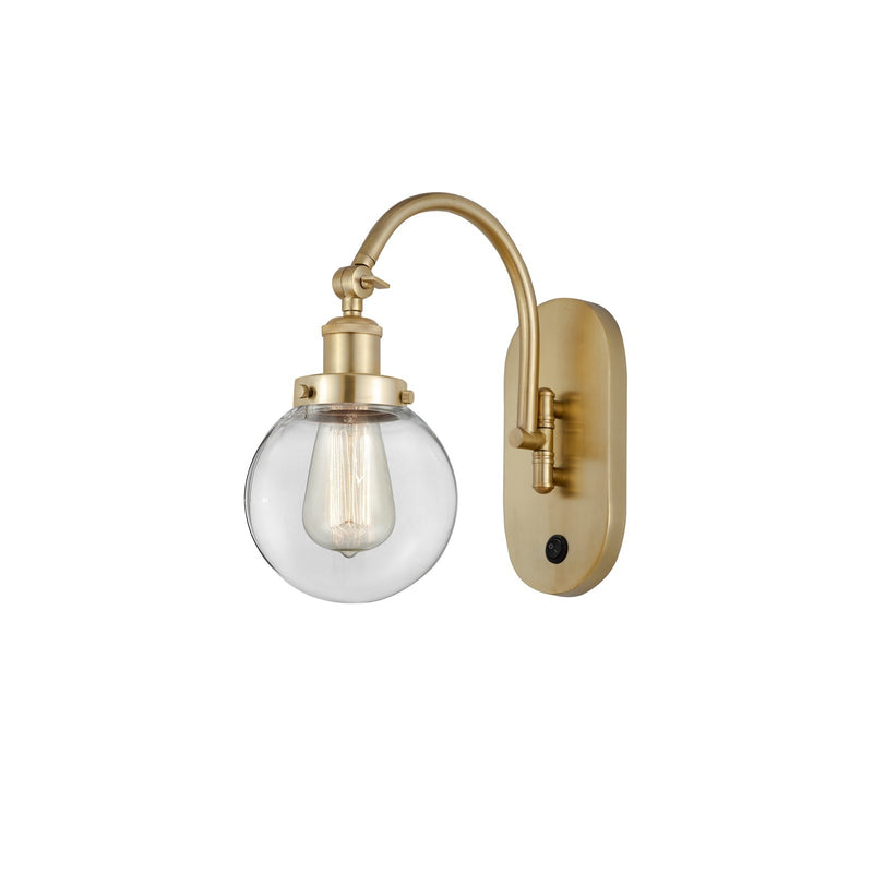 Innovations Beacon 6in 1-Light Swing Arm Lamp | Industrial Satin Gold Steel and Clear Glass | Bedroom & Living Room Reading | Model 918-1W-SG-G202-6-LED