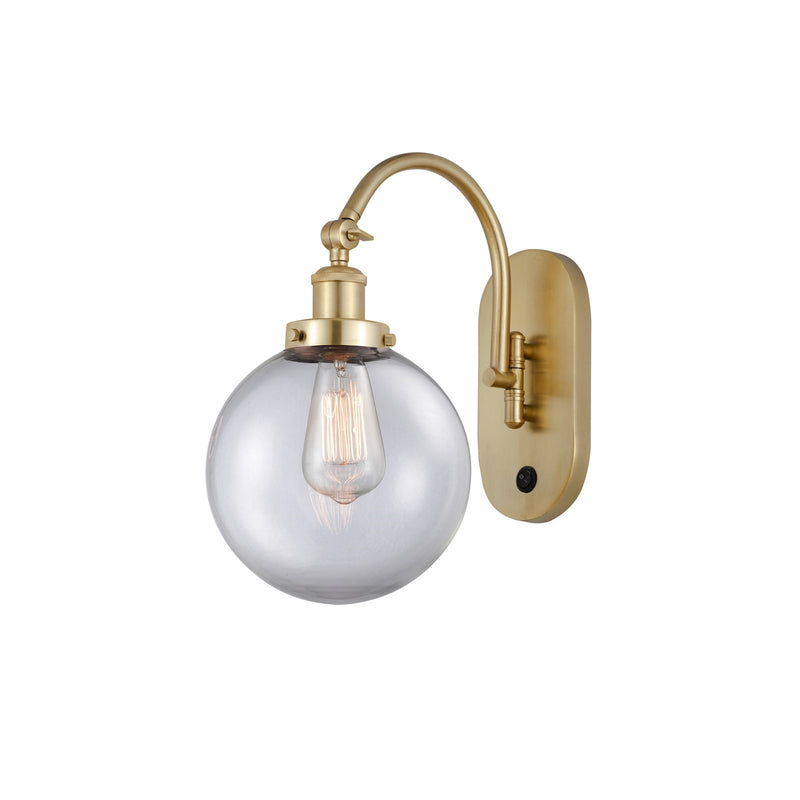 Innovations Beacon 8in 1-Light Swing Arm Lamp | Industrial Satin Gold Steel and Clear Glass | Bedroom & Living Room Reading | Model 918-1W-SG-G202-8-LED