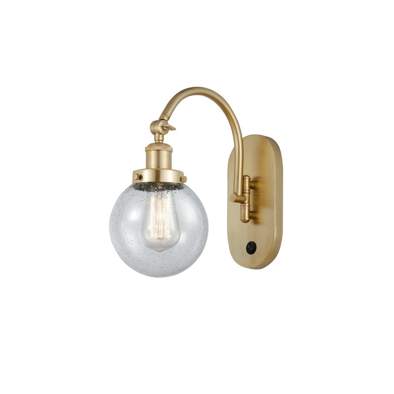 Innovations Beacon 6in 1-Light Swing Arm | Industrial Satin Gold Steel and Seedy Glass | Bedroom & Living Room Reading Light | Model 918-1W-SG-G204-6-LED