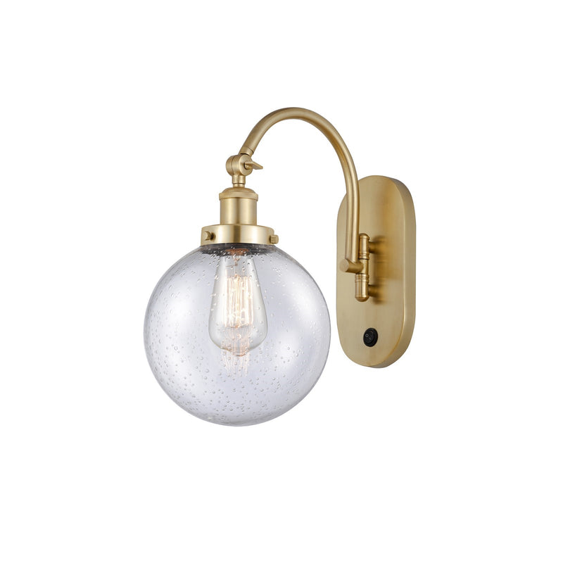 Innovations Beacon 8in 1-Light Swing Arm | Industrial Satin Gold Steel and Seedy Glass | Bedroom & Living Room Reading Light | Model 918-1W-SG-G204-8