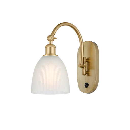 Innovations Castile 6in 1-Light Wall Sconce | Industrial Satin Gold Steel and White Dome Glass | Bathroom & Hallway Accent | Model 918-1W-SG-G381