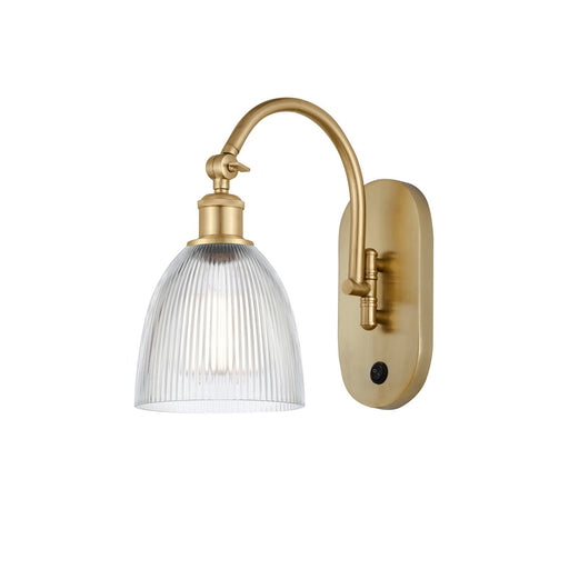 Innovations Castile 6in 1-Light Wall Sconce | Industrial Satin Gold Steel and Clear Glass | Hallway & Bathroom Accent | 6 x 13 in | Model 918-1W-SG-G382