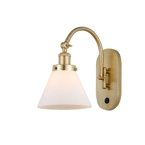 Innovations Cone 8in 1-Light Swing Arm Lamp | Industrial Satin Gold Steel and Matte White Frosted Glass | Bedroom Reading & Living | Model 918-1W-SG-G41