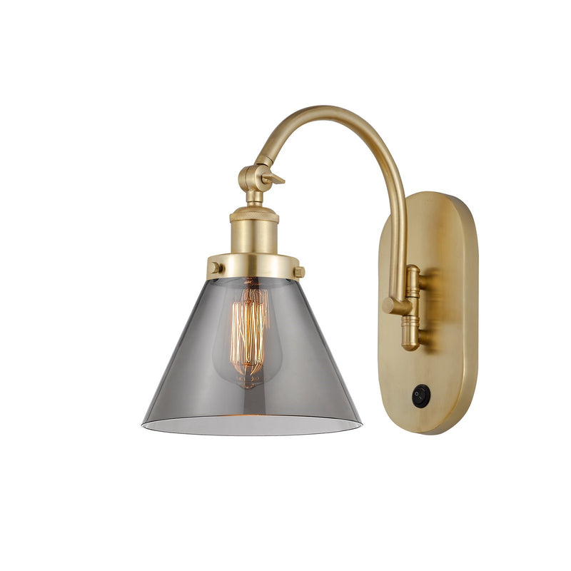 Innovations Cone 8in 1-Light Swing Arm Lamp | Industrial Satin Gold Steel and Light Smoke Glass | Bedroom & Hallway Accent Light | Model 918-1W-SG-G43