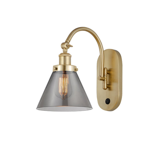 Innovations Cone 8in 1-Light Swing Arm Lamp | Industrial Satin Gold Steel and Light Smoke Glass | Bedroom & Hallway Accent Light | Model 918-1W-SG-G43