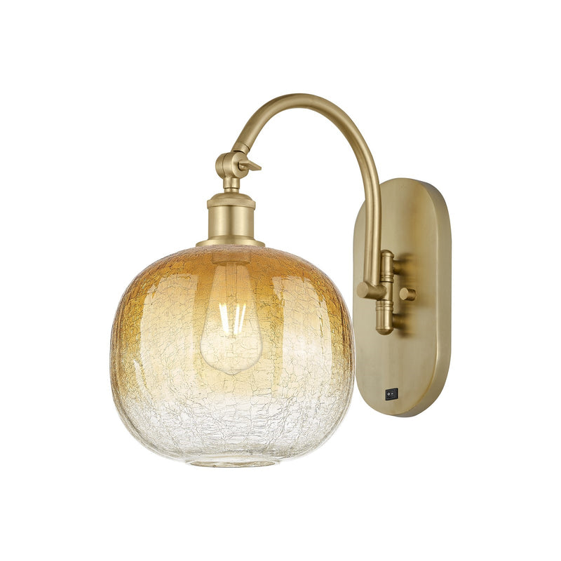 Innovations Brookhaven Sphere 10.5in 1-Light Wall Sconce | Industrial Satin Gold and Amber Glass | Hallway & Bedroom Accent | Model 918-1W-SG-G481-10AM