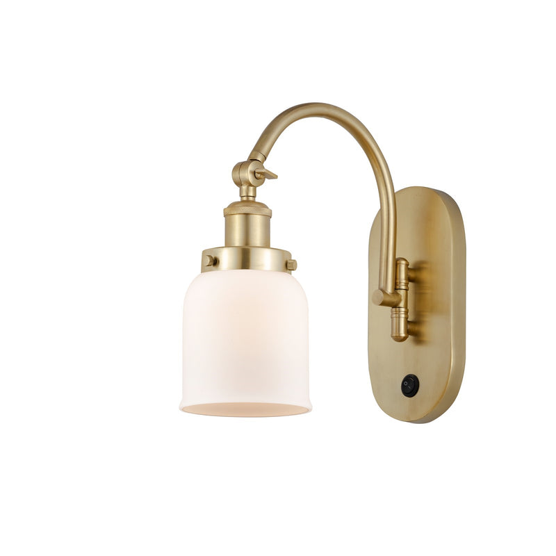 Innovations Bell 1-Light 5in Swing Arm Sconce | Industrial Satin Gold Steel and Matte White Frosted Glass | Bedroom Reading & Living | Model 918-1W-SG-G51