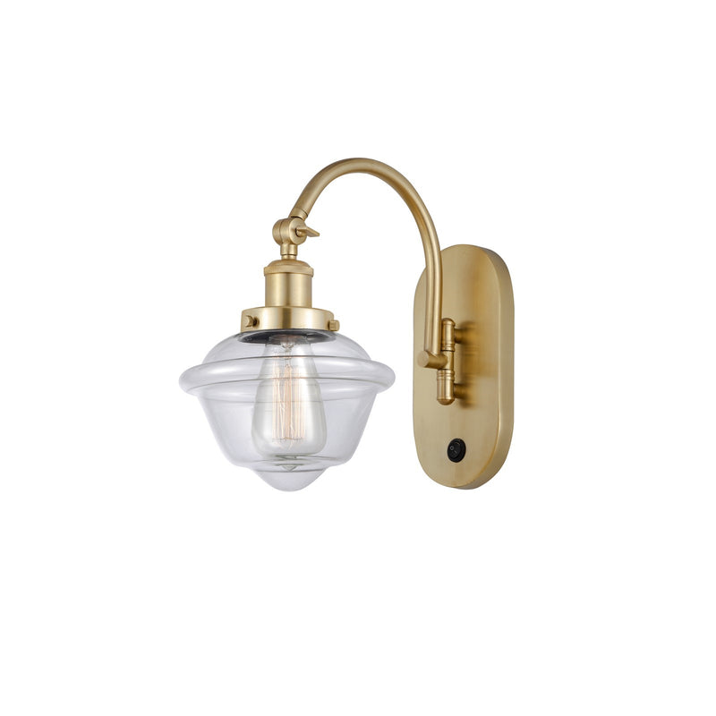 Innovations Oxford 7.5in 1-Light Swing Arm Lamp | Traditional Satin Gold Steel and Cast Brass with Clear Glass Shade | Bedroom | Model 918-1W-SG-G532-LED