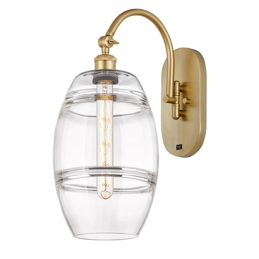 Innovations Vaz 8in 1-Light Wall Sconce | Industrial Satin Gold Steel and Clear Glass | Bedroom & Hallway Accent | 8 x 19 in | Model 918-1W-SG-G557-8CL