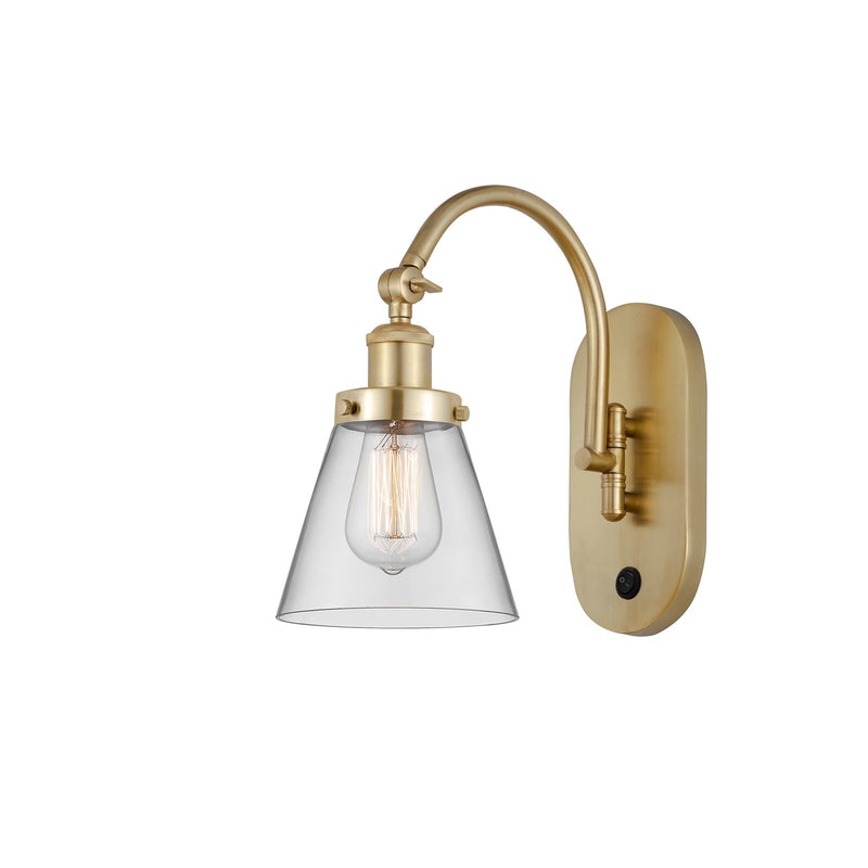 Innovations Cone 6.25in 1-Light Swing Arm Sconce | Industrial Satin Gold Steel and Clear Glass | Bedroom & Living Room Reading Light | Model 918-1W-SG-G62