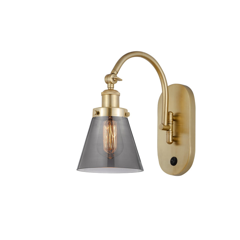 Innovations Cone 6.25in 1-Light Swing Arm Wall Sconce | Industrial Satin Gold Steel and Light Smoke Glass | Bedroom & Living Room | Model 918-1W-SG-G63