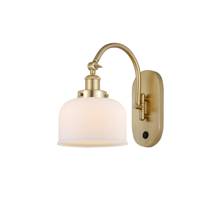 Innovations Bell 8in 1-Light Swing Arm Sconce | Industrial Satin Gold Steel and Matte White Frosted Glass | Bedroom & Living | Model 918-1W-SG-G71-LED
