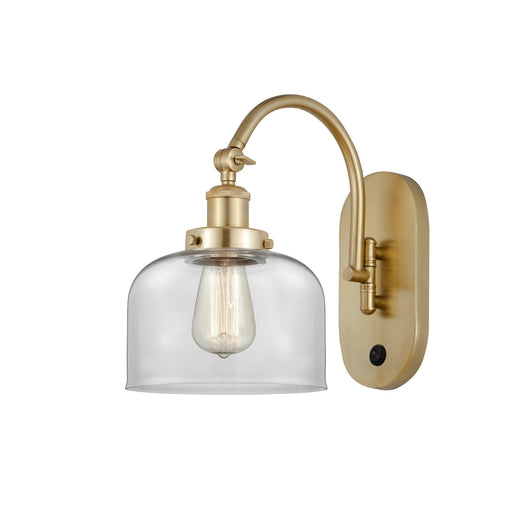 Innovations Bell 8in 1-Light Swing Arm Lamp | Industrial Farmhouse Satin Gold Steel and Clear Glass | Bedroom Reading & Living | Model 918-1W-SG-G72-LED